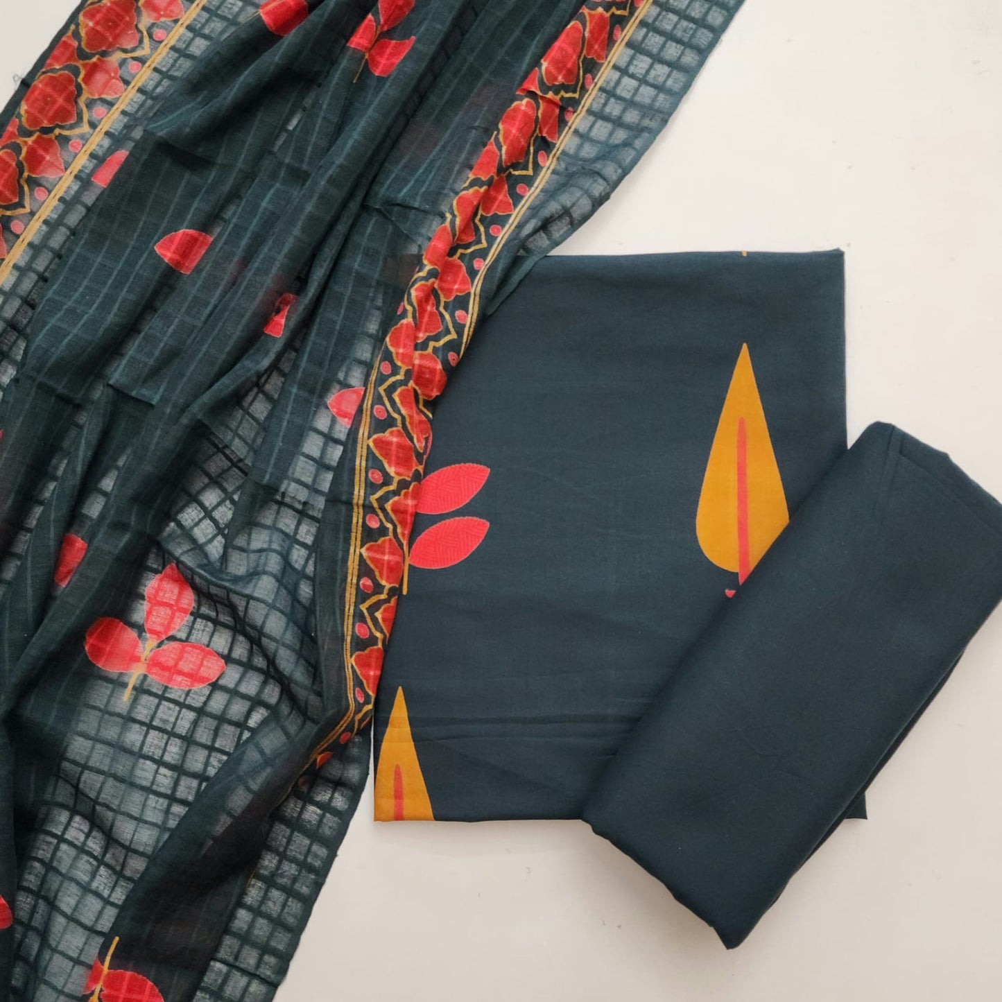 Cotton Dress Material With Self Check Dupatta