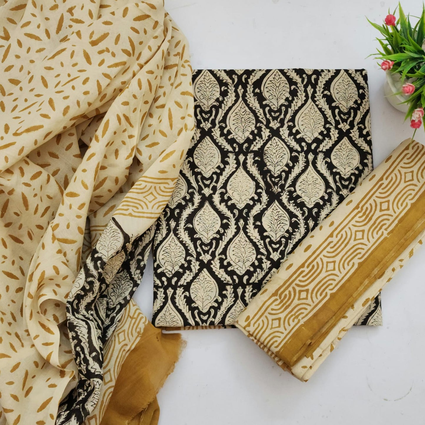 Handblock Cotton Dress Material with Cotton Dupatta