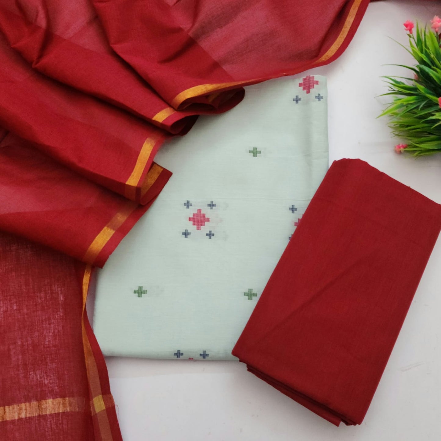 Single Ikkat Dress Material With Dupatta