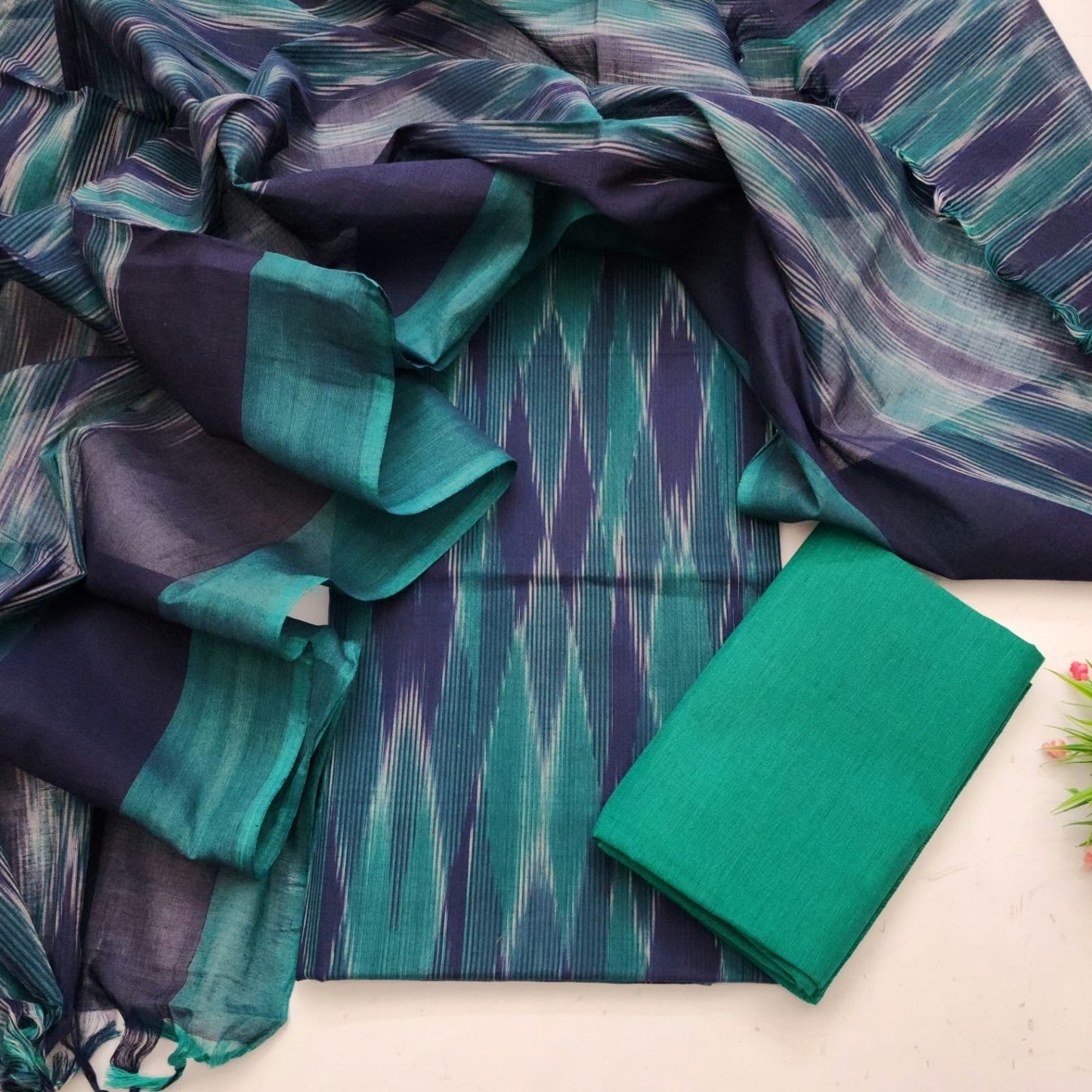 Single Ikkat Dress Material With Dupatta