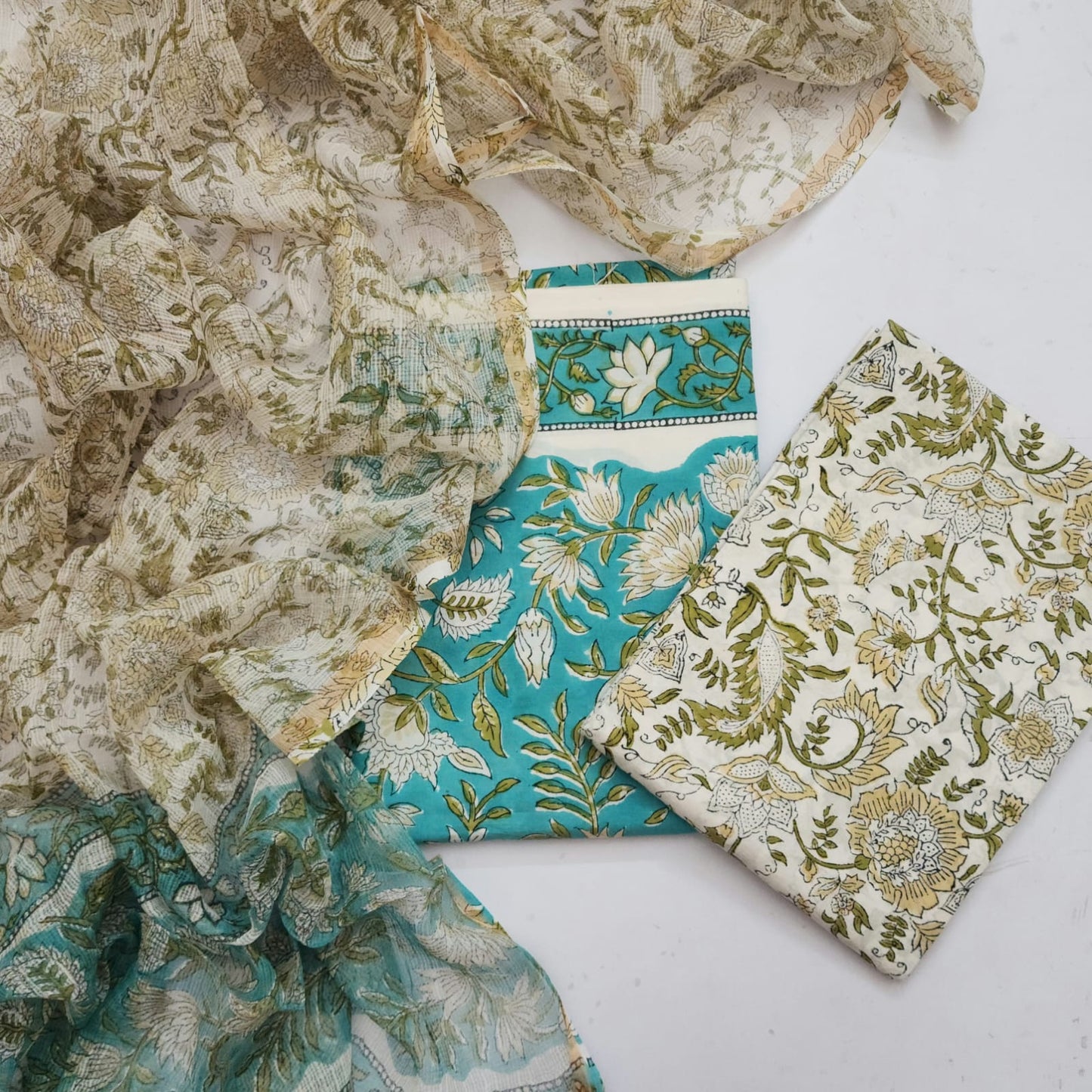 Cotton Handblock With kota doria duppata