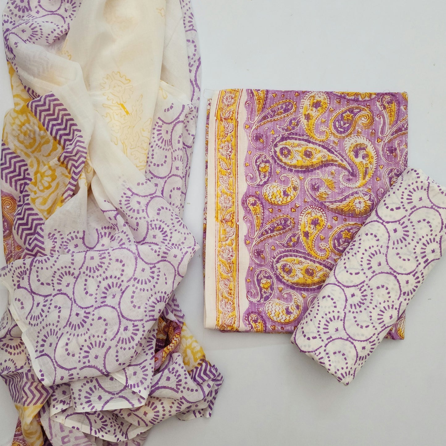 Katha Cotton Dress Material with Dupatta – 3 Piece Set