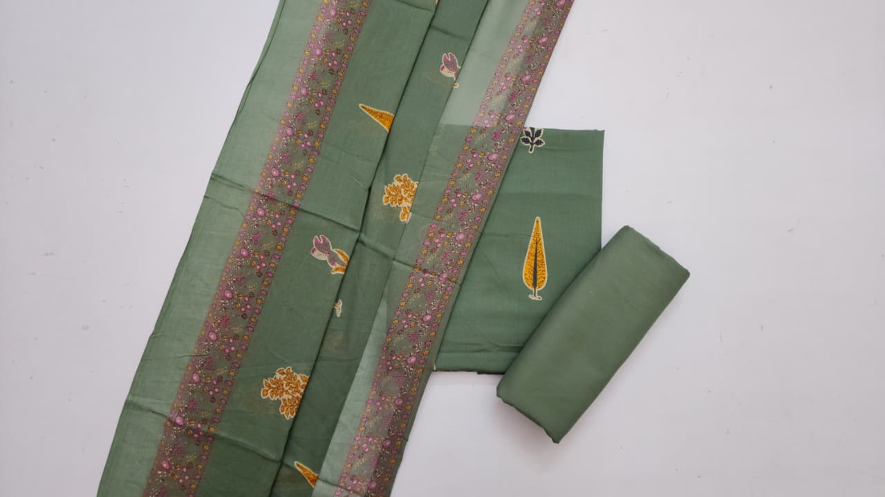 Cotton Bagh Print Dress Material With   Dupatta