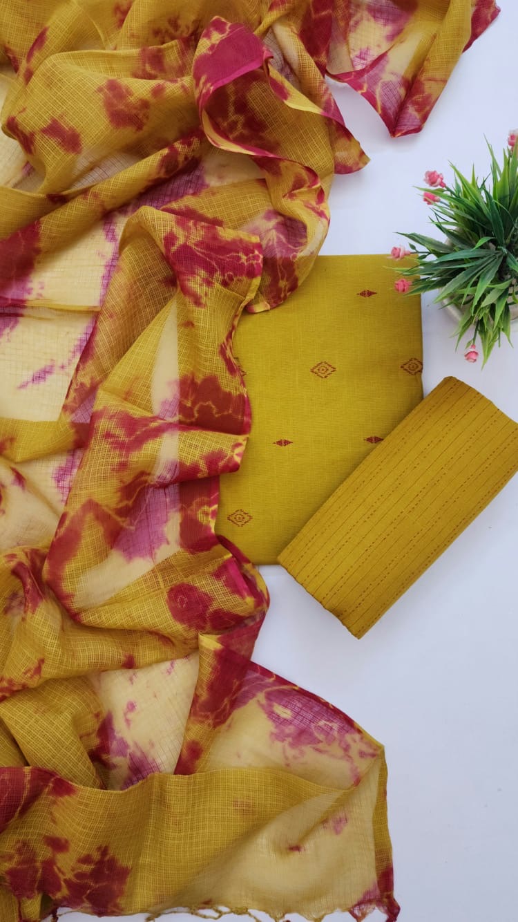 Jamdani Cotton Dress Material with Kota Doria Dupatta