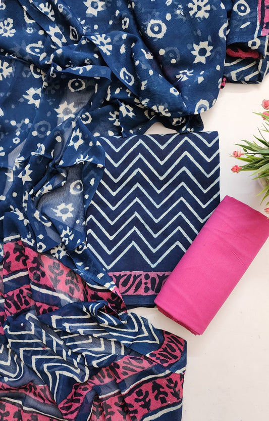 Cotton Dress Material With Chiffon Dupatta