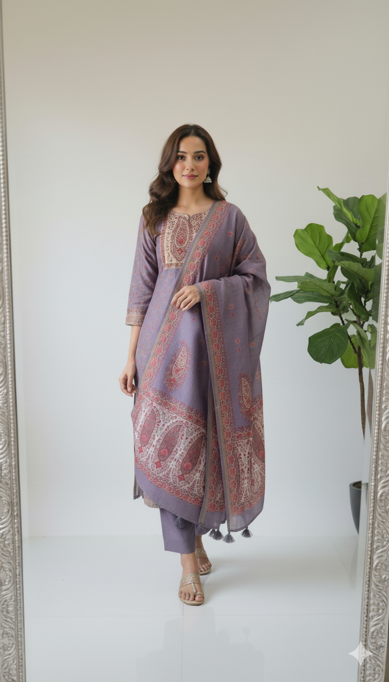 Semi raw silk with handwork