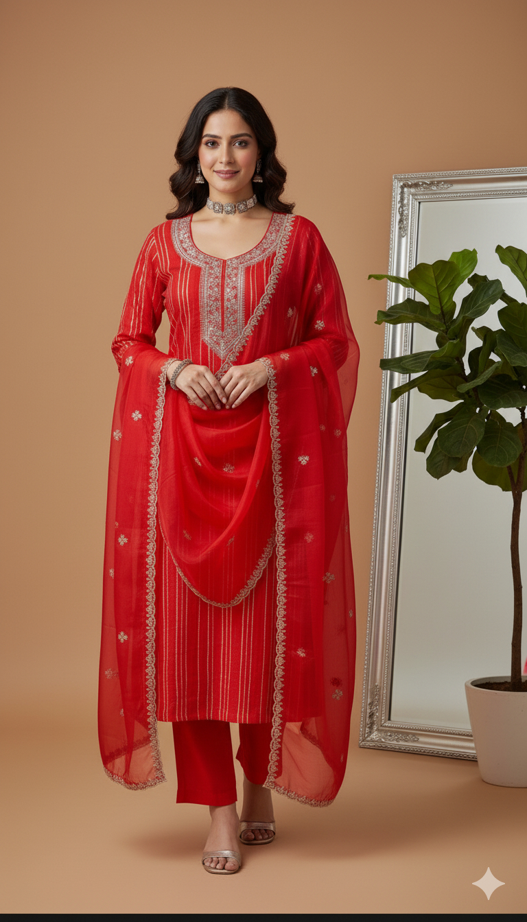 Soft organza with fine zari work