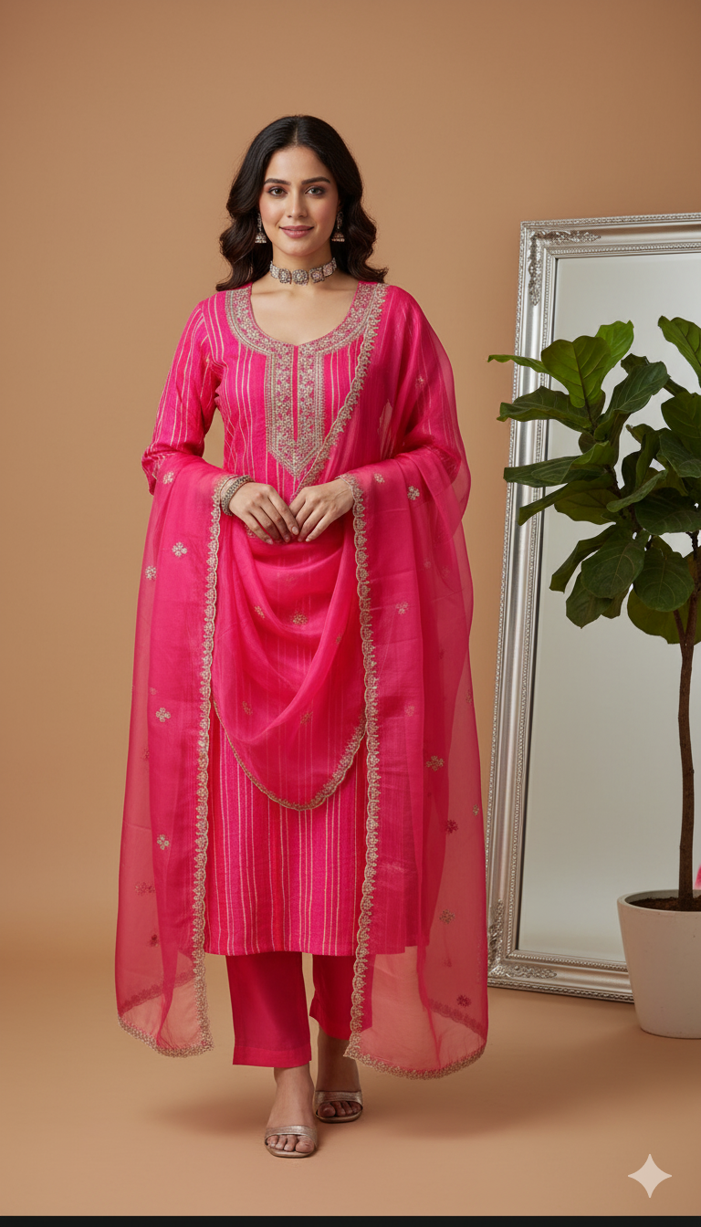 Soft organza with fine zari work