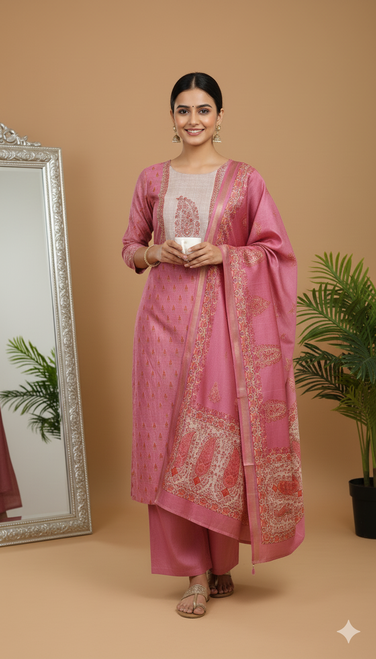 Semi raw silk with handwork