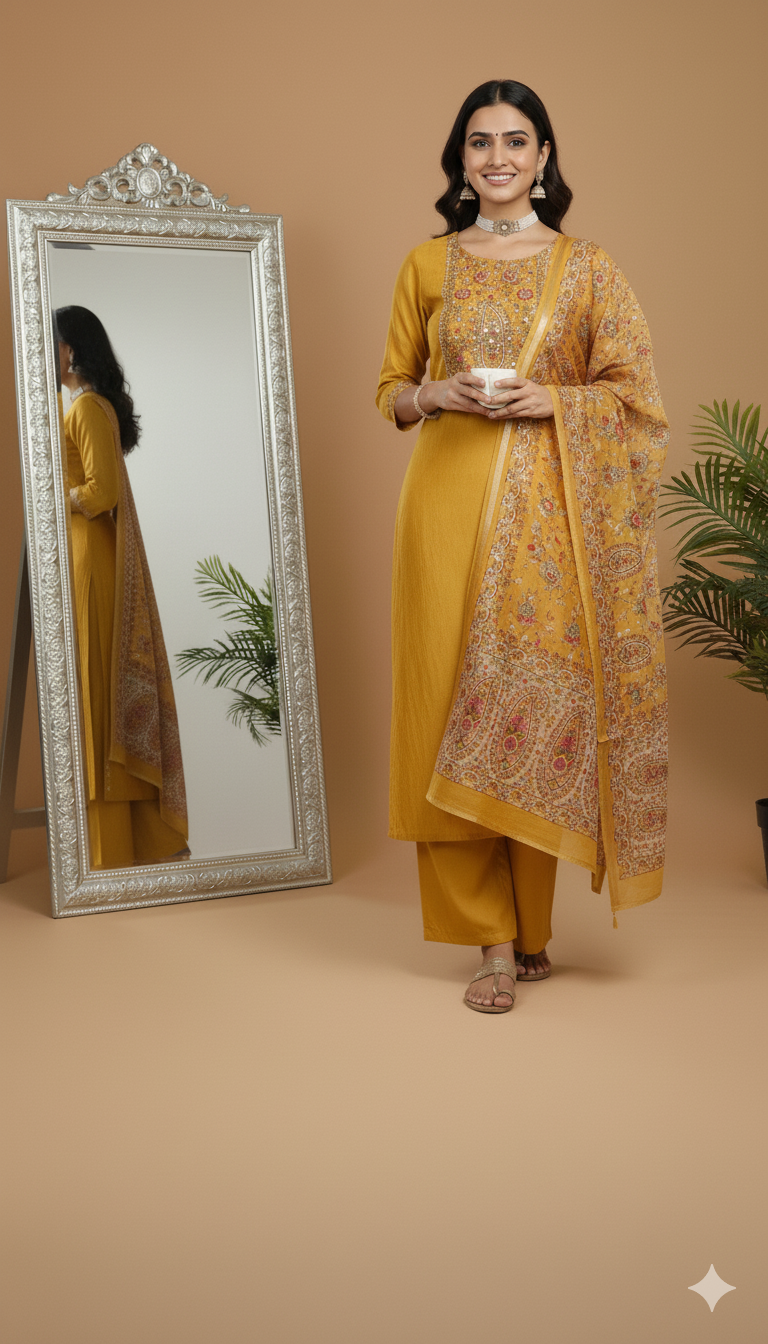 Tissue Linen  Dress Material With Hand  Work