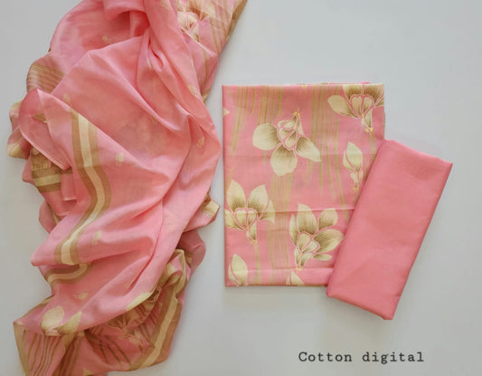 Premium Cotton Discharge Dress Material With Dupatta