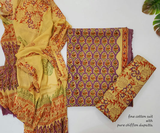Premium Cotton Dress Material With Chiffon Dupatta