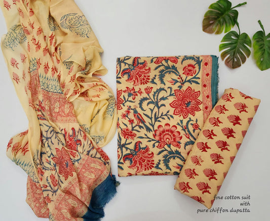 Premium Cotton Dress Material With Chiffon Dupatta