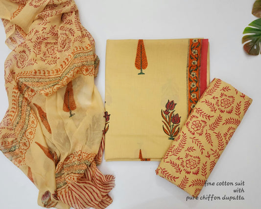 Premium Cotton Dress Material With Chiffon Dupatta
