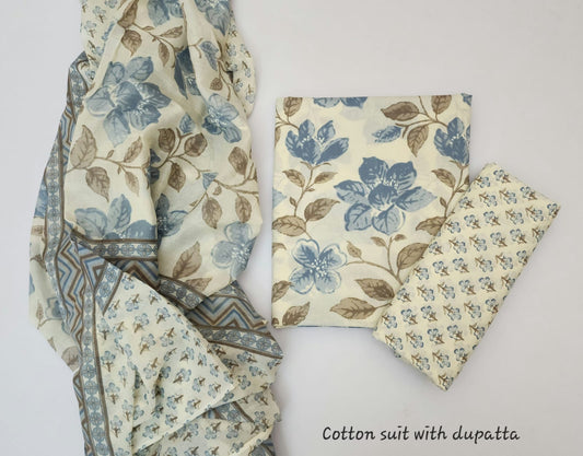 Sanganeri Cotton Dress Material With Dupatta