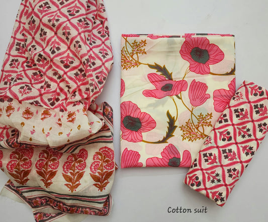 Sanganeri Cotton Dress Material With Dupatta