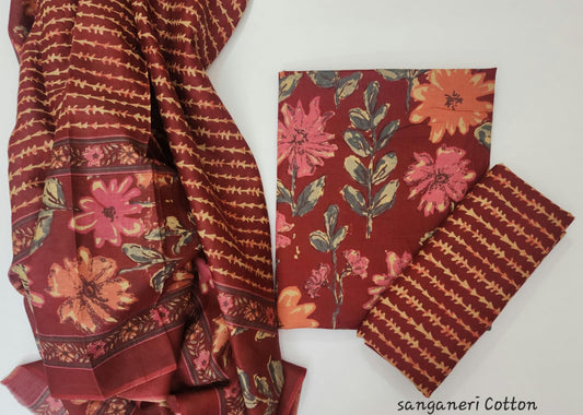 Sanganeri Cotton Dress Material With Dupatta