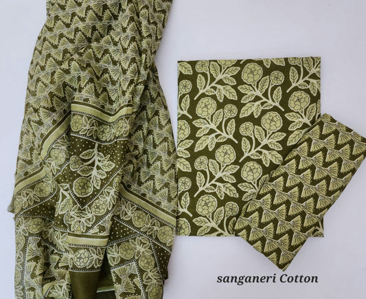 Sanganeri Cotton Dress Material With Dupatta