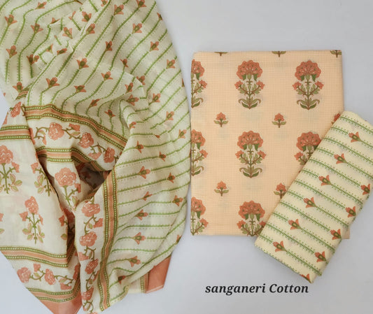 Sanganeri Cotton Dress Material With Dupatta