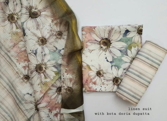 Linen Dress Material With Kota Doria Dupatta