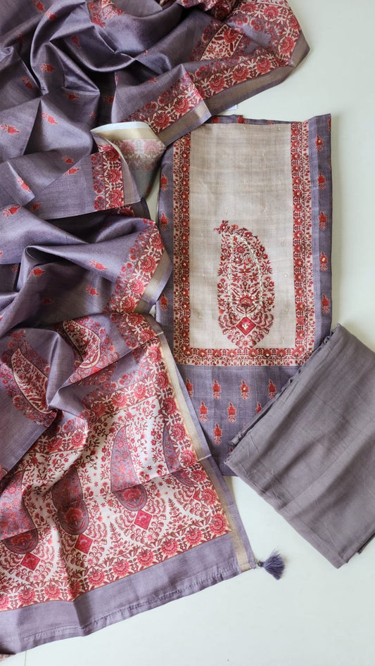 Semi raw silk with handwork