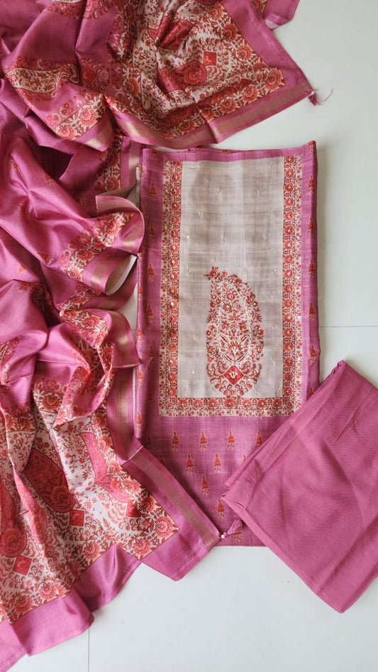 Semi raw silk with handwork