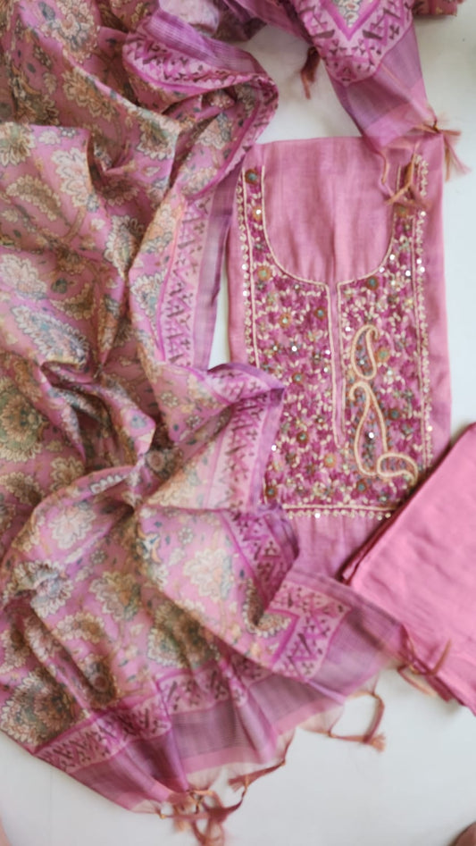 Semi Raw Silk Handwork Suit