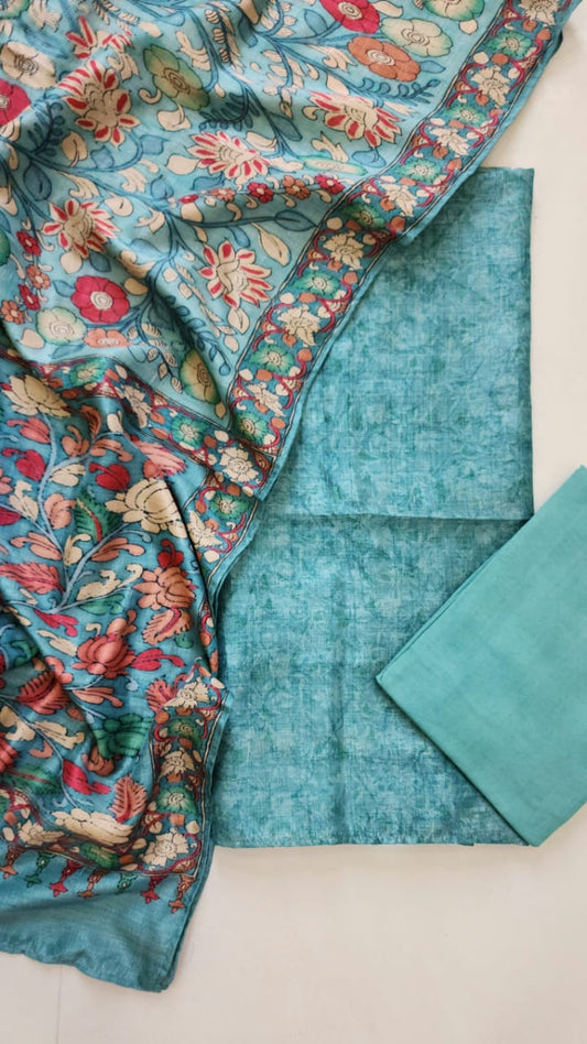 Semi raw silk with kalamkari dupatta