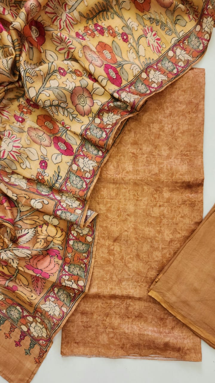 Semi raw silk with kalamkari dupatta