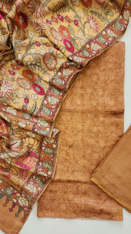 Semi raw silk with kalamkari dupatta