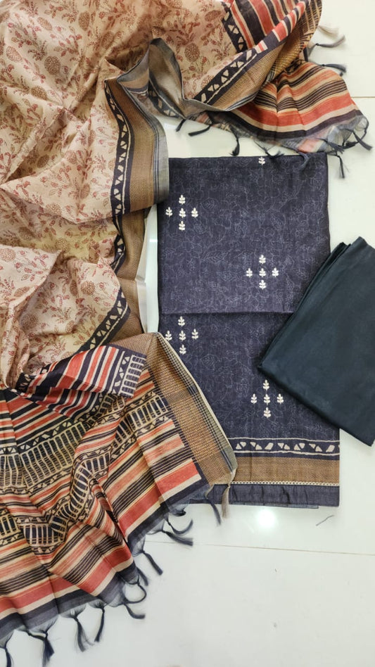 Silk blend with pitta work heavy dress material