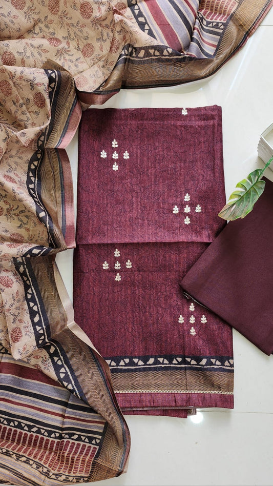 Silk blend with pitta work heavy dress material