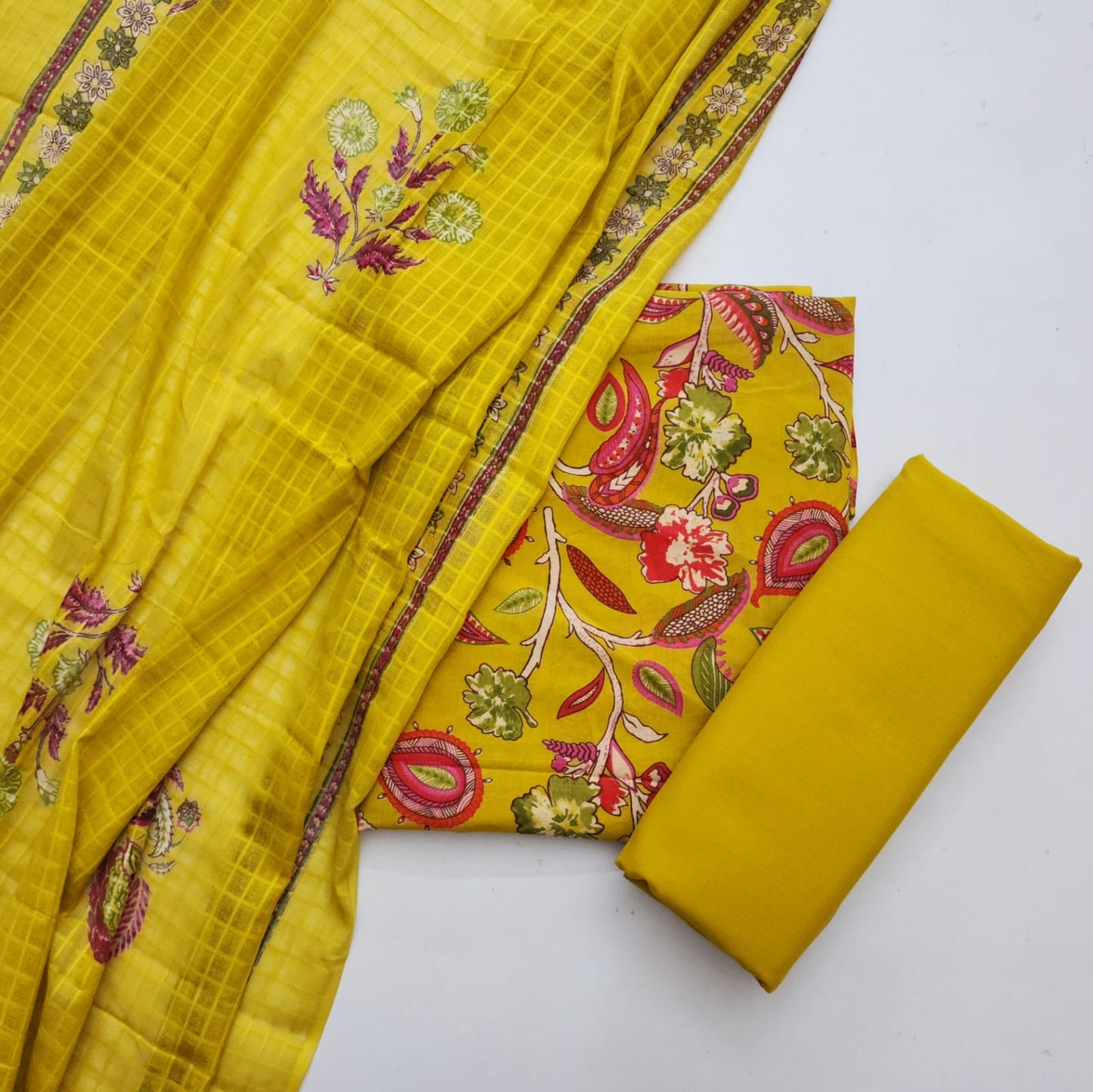 Cotton Dress Material With Self Check Dupatta