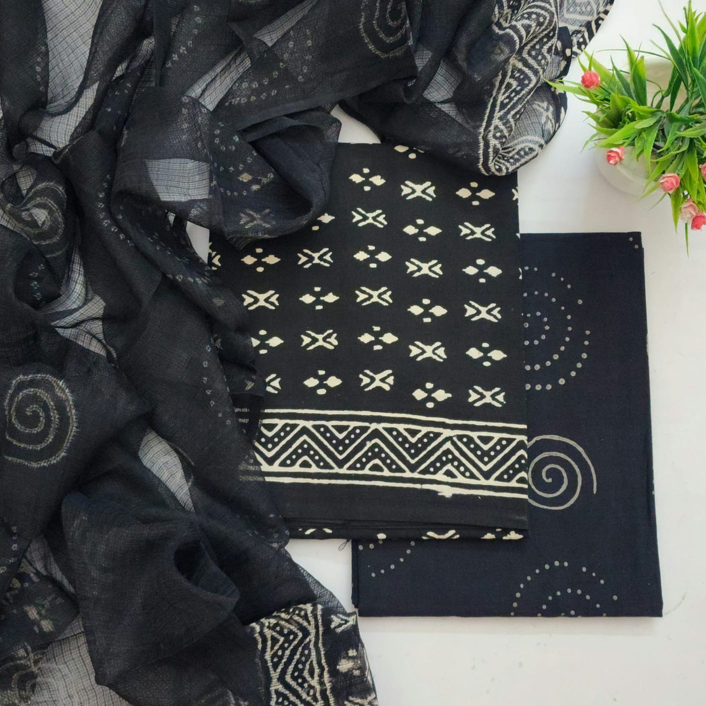 Cotton Handblock Dress Material With Kota Doria Dupatta
