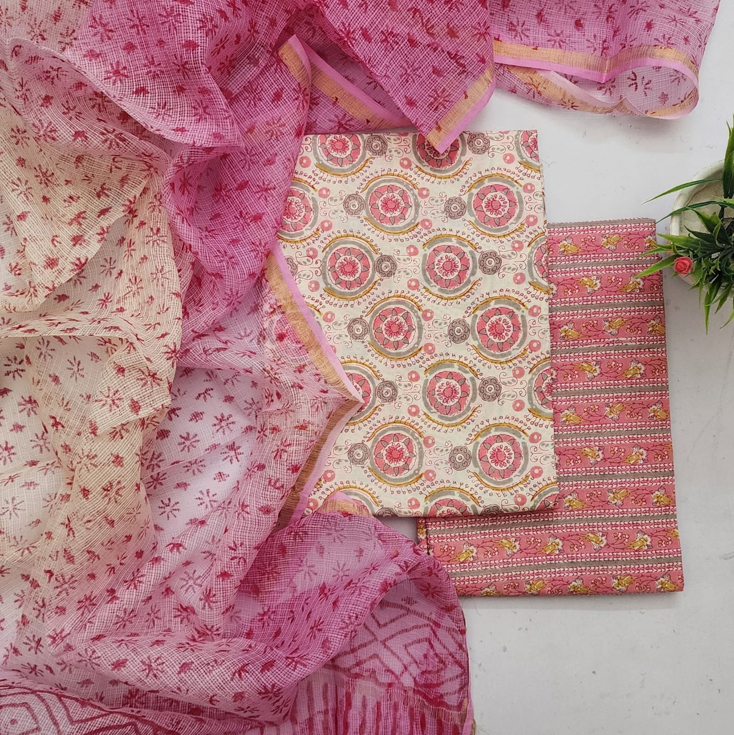 Cotton Handblock Dress Material With Kota Doria Dupatta