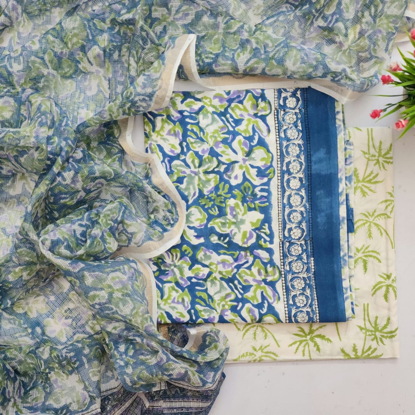 Cotton Handblock Dress Material With Kota Doria Dupatta
