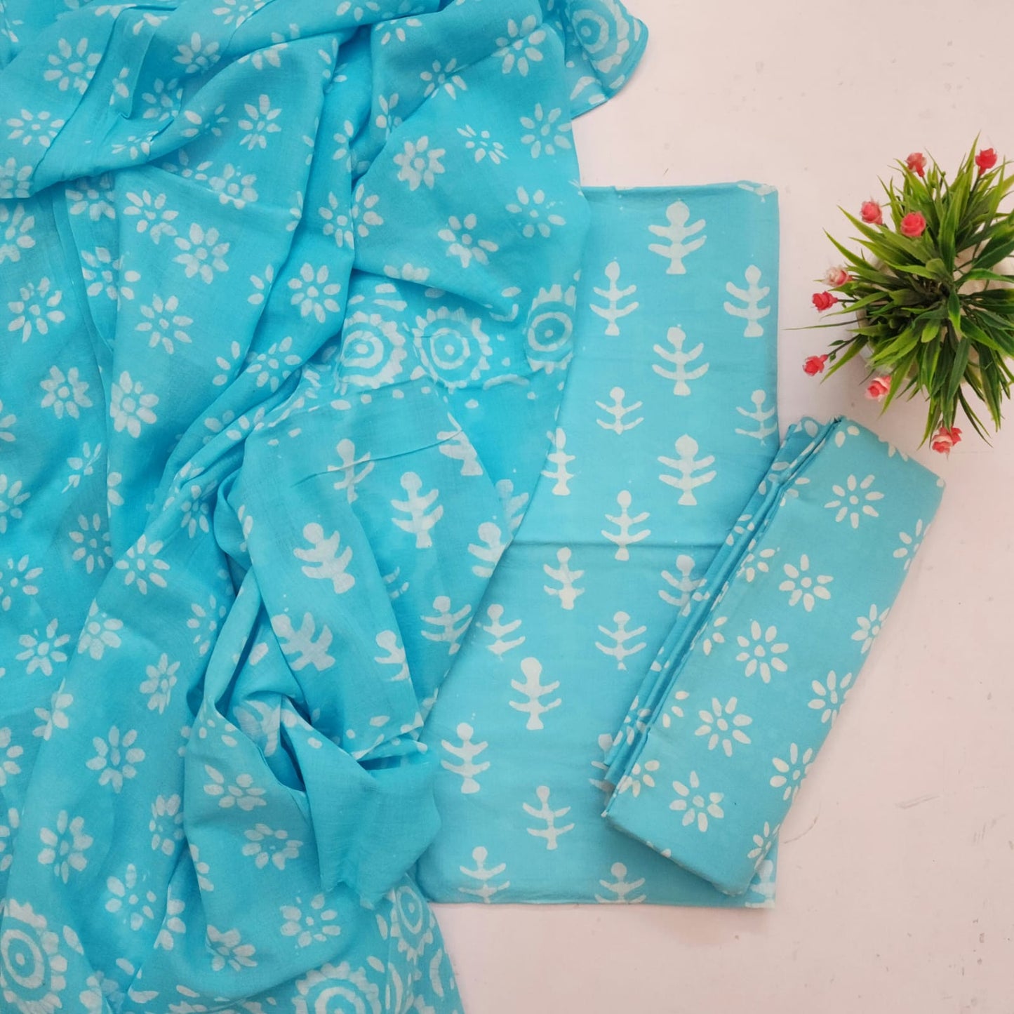 Cotton Handblock Dress Material With Kota Doria Dupatta