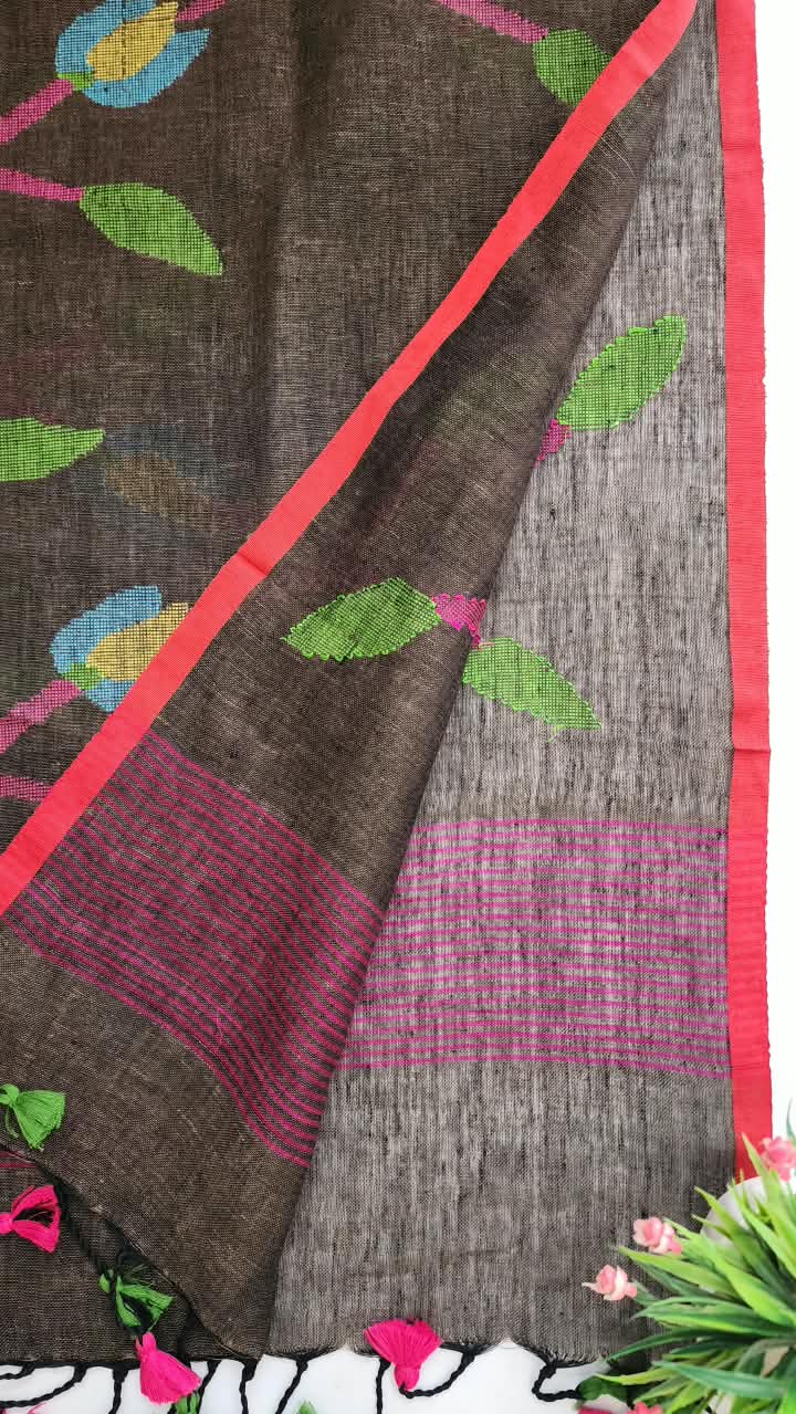 Linen Jamdani Needle Work Suit