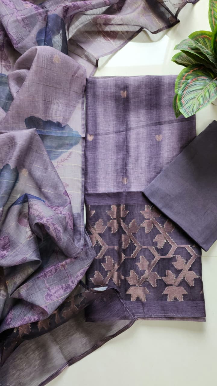Self flower weaving linen chanderi suit