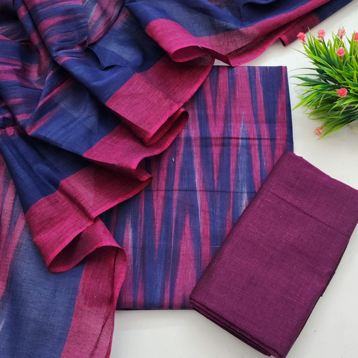 Single Ikkat Dress Material With Dupatta