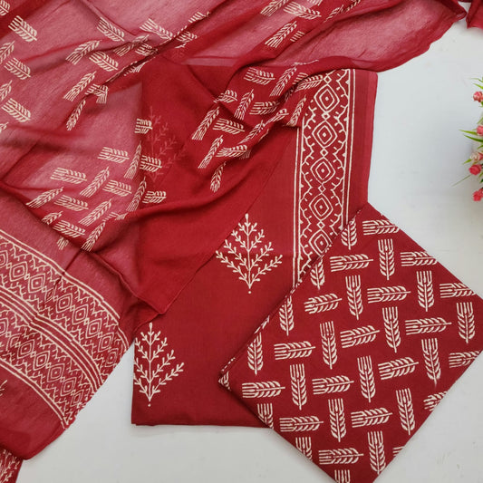 Cotton Handblock With Chiffon Duppata
