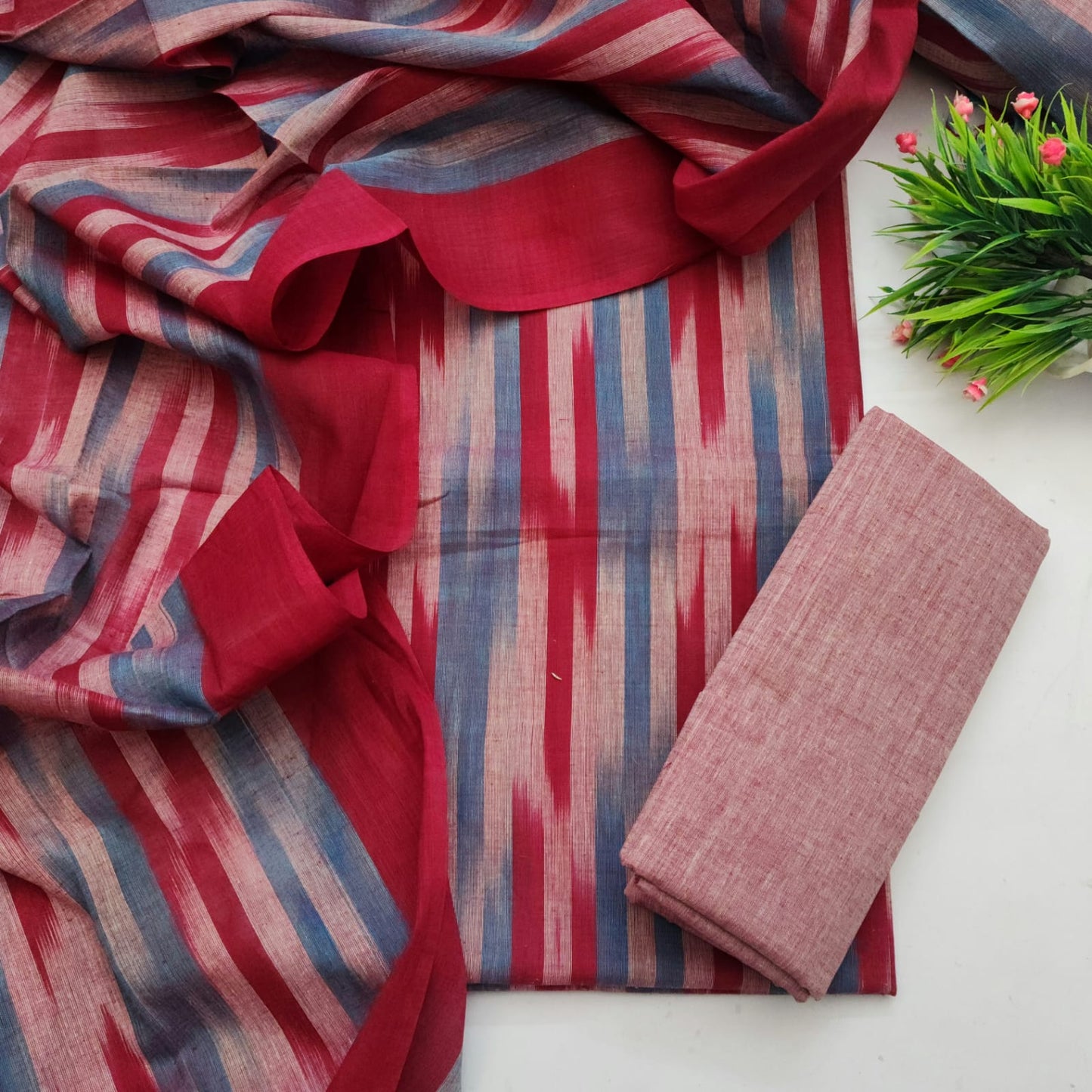 Single Ikkat Dress Material With Dupatta