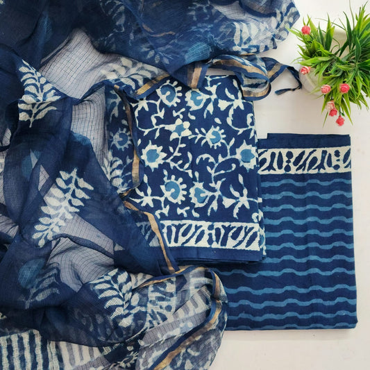 Cotton Handblock With kota doria duppata