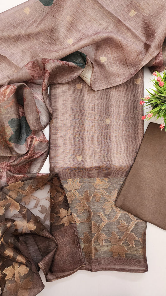 Self flower weaving linen chanderi suit