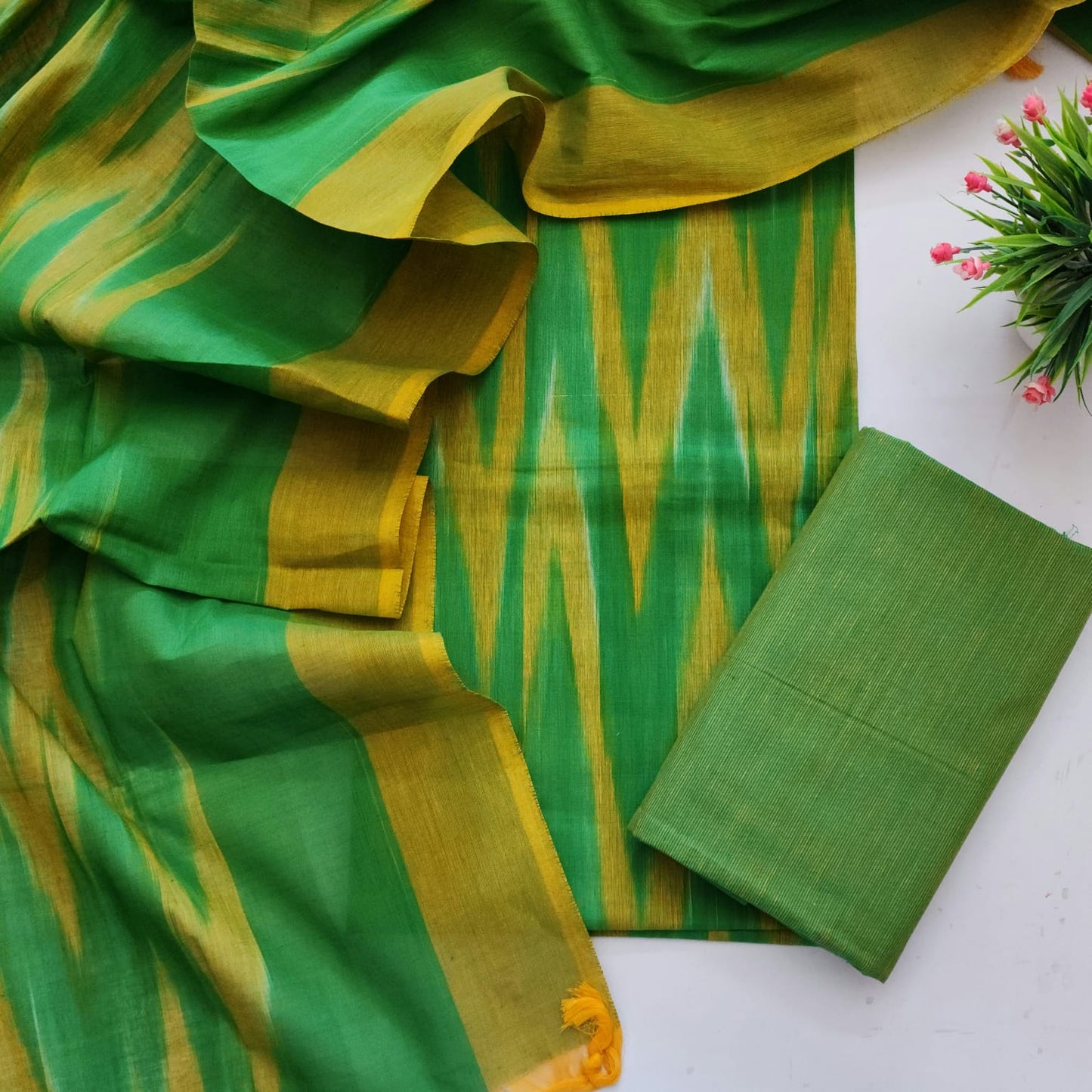 Single Ikkat Dress Material With Dupatta