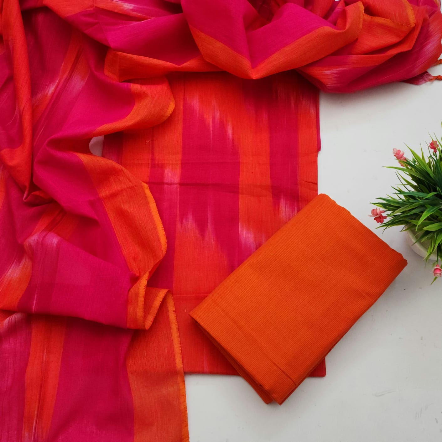 Single Ikkat Dress Material With Dupatta