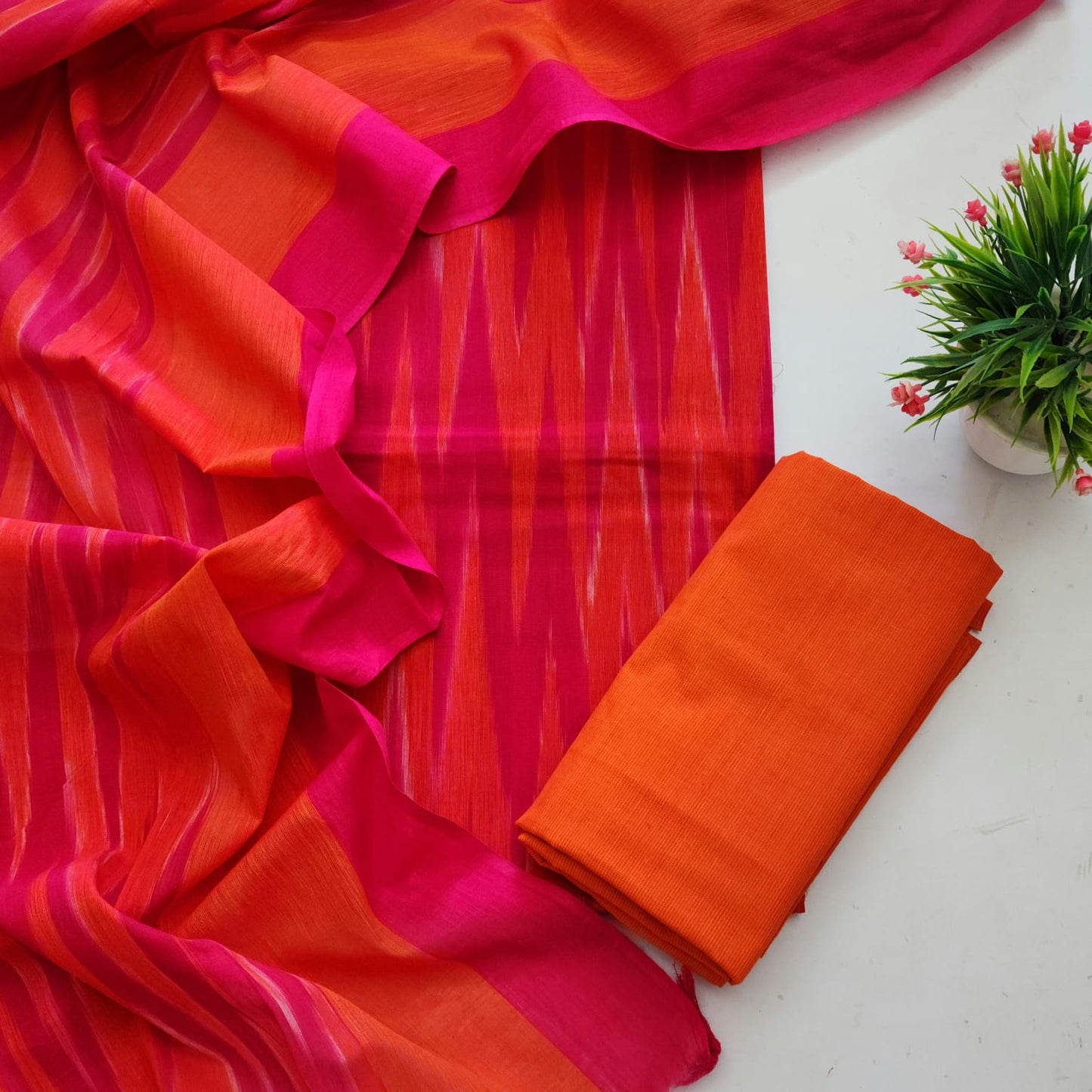 Single Ikkat Dress Material With Dupatta